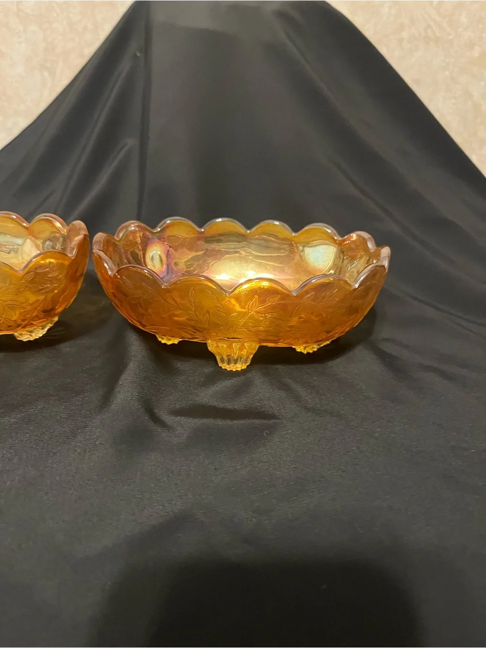 Amber Iridescent Glass Serving Bowls - Set of 2